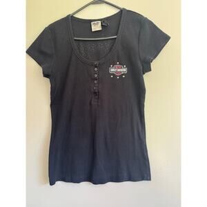 Harley Davidson short sleeve women's shirt red white blue number 1 sparkle large